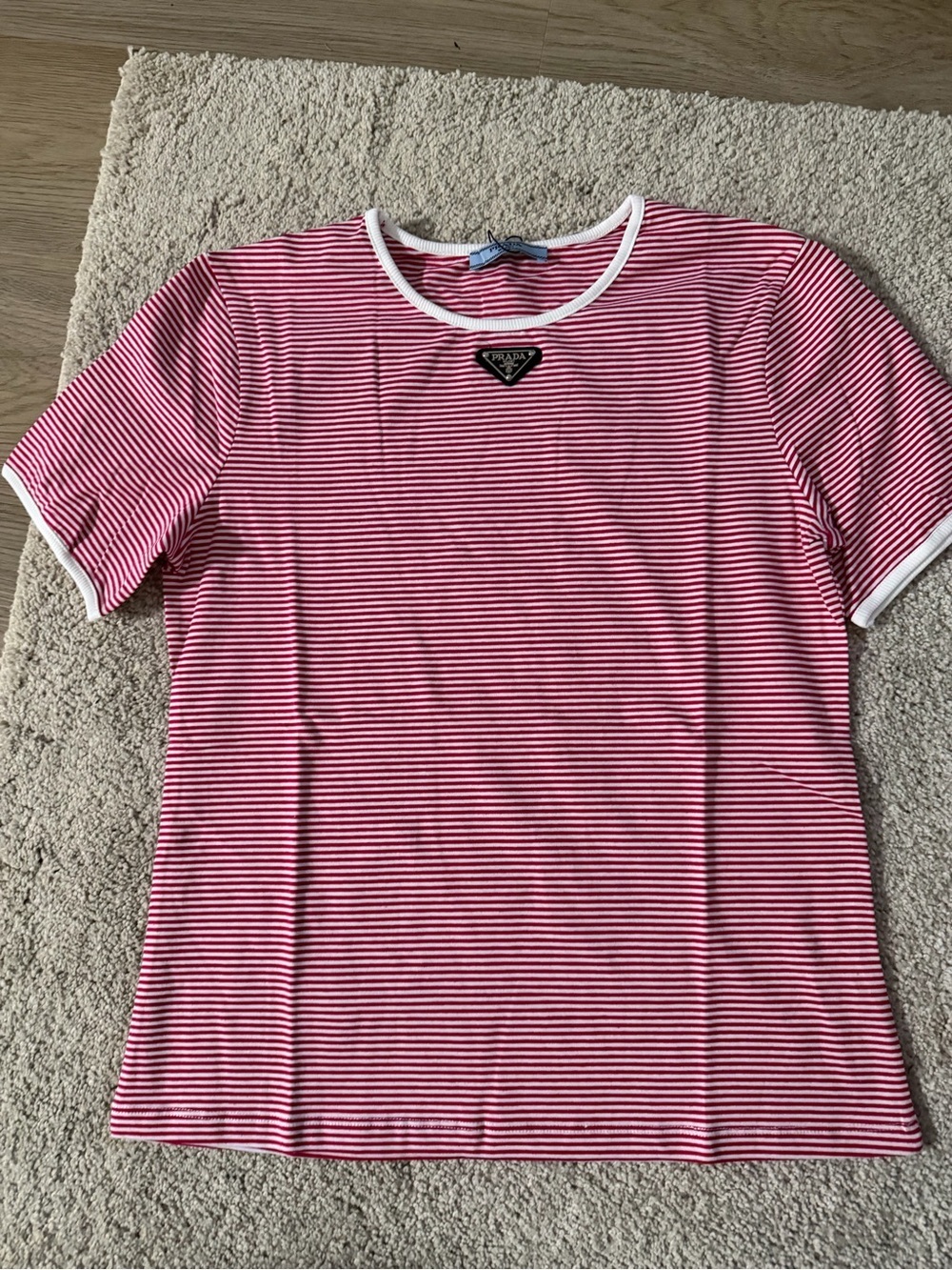 Prada Pink & White Narrow Stripe Kids Tee